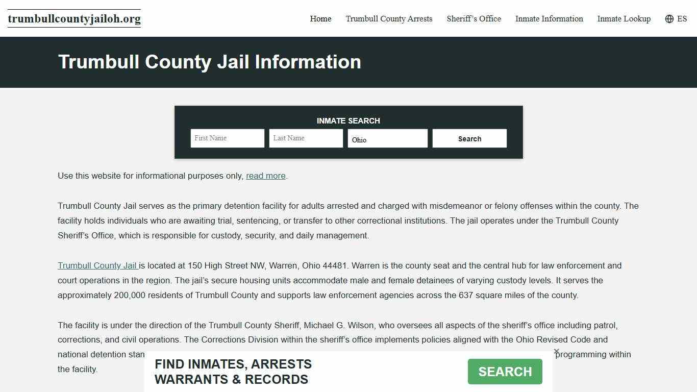 Trumbull County, OH Jail Roster, Inmate Info